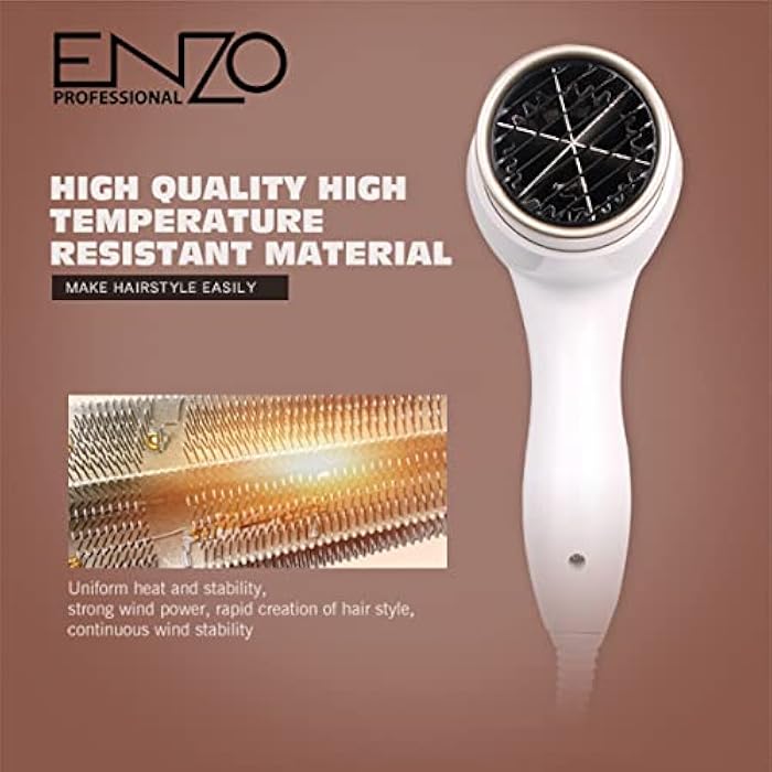 Enzo Professional Hair Dryer - 3000 Watts, Smooth Even Airflow, Removable Air Inlet Grill, Wind Power Regulating Switch, Temperature Control Switch, Overheating Protection Device - Image 5